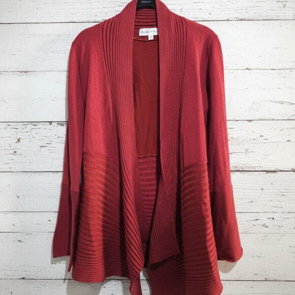 Chelsea & Theodore Sweaters - Chelsea & Theodore Small Petite Burnt Orange Ribbed Open Front Cardigan
